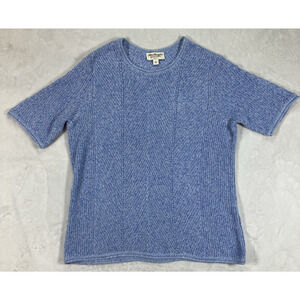 Blouse Linen Cotton Blend Top Minimalist Blue Womens SZ Medium 3/4 Sleeve Preppy